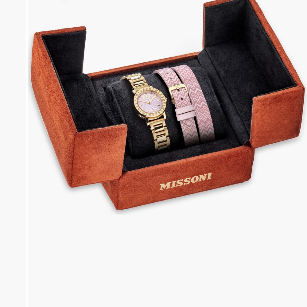 Missoni Gold Watch with Pink Strap New